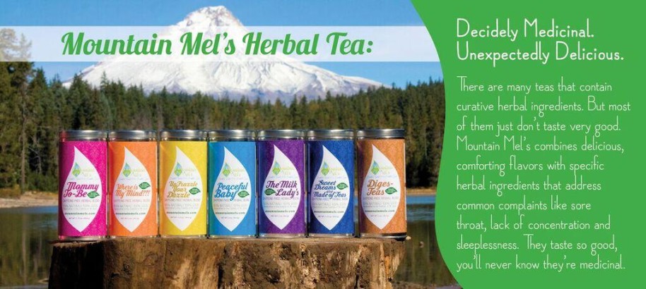 Branding in the natural foods industry - Trade ad for Mountain Mel's Tea